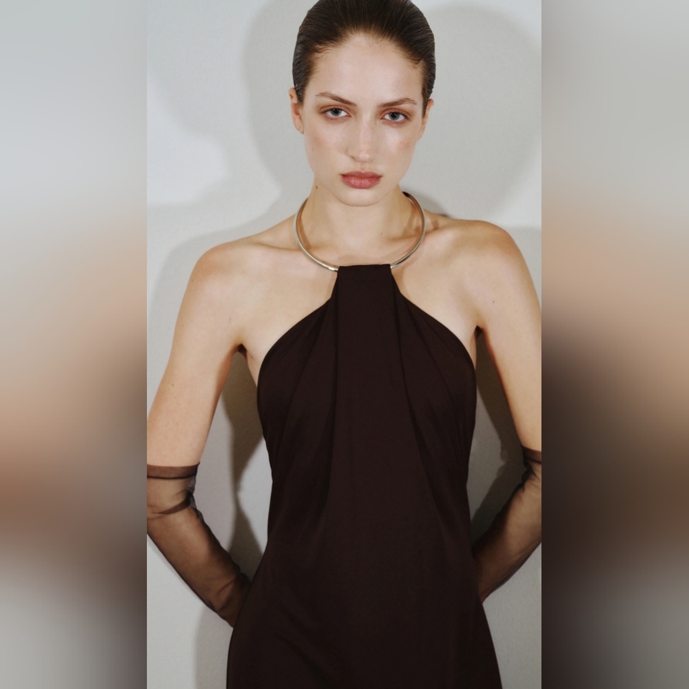 Mango Fine Knit Dress With Choker Collar